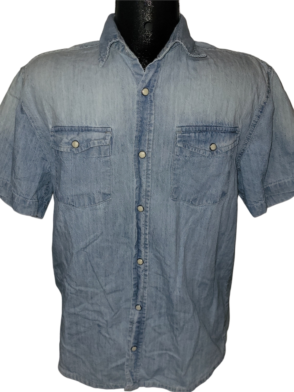 Men's Light Blue Short-Sleeve Denim Western Shirt Size M